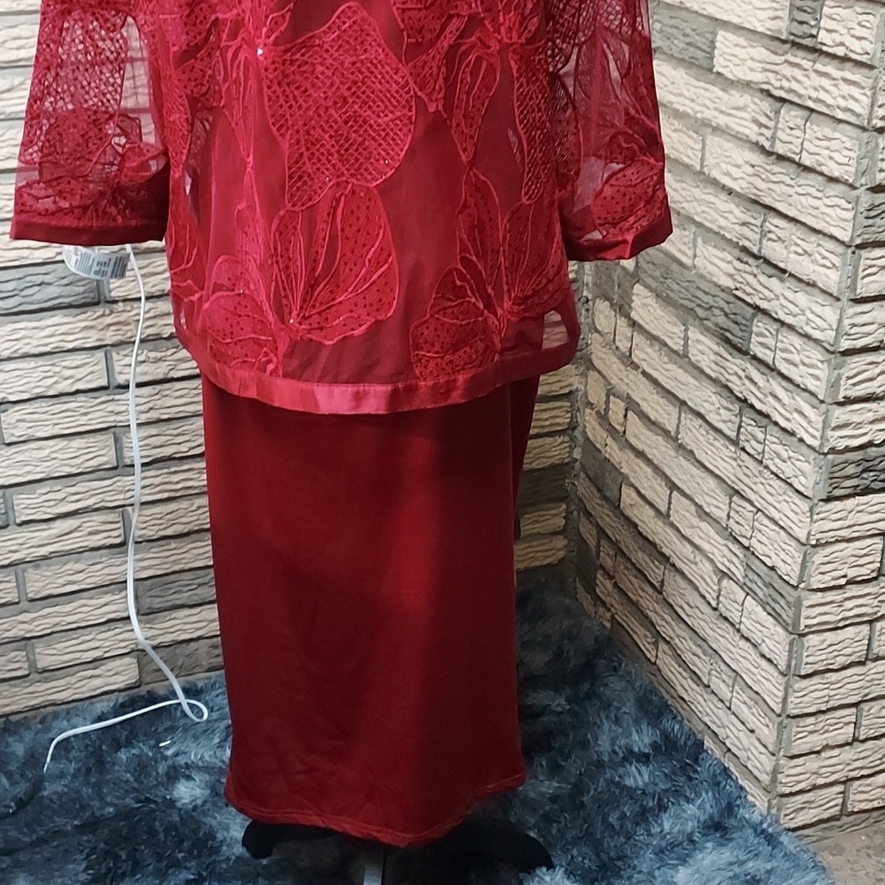 NWT Chicos Travelers Elegant Red Lace Overlay with Dress Cherry Color Sz 2 - Picture 7 of 15